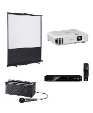 プロジェクターEB-W05&DVDプレーヤー&スピーカー&Fスクリーン80型セット